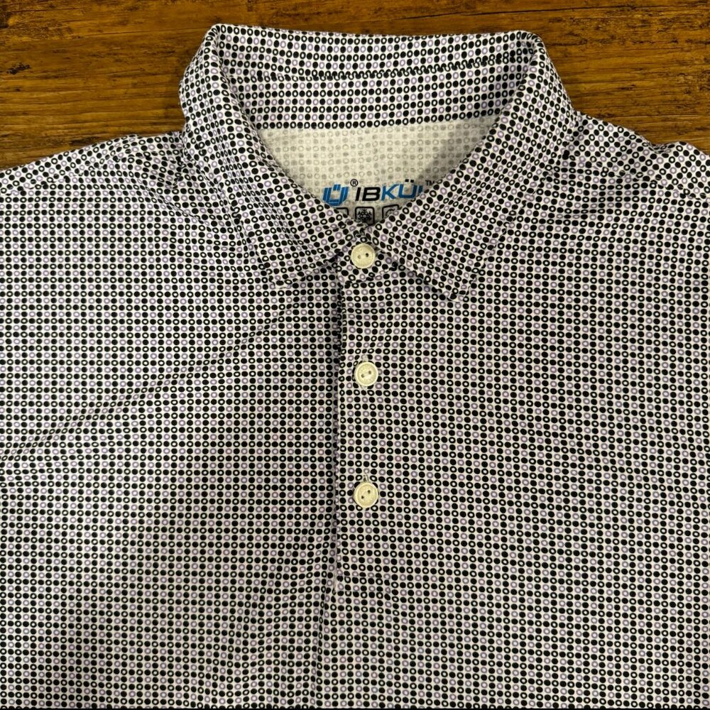 IBKUL Purple Polka Dot Circles Performance Long Sleeve Golf Polo Shirt Men's 2XL
